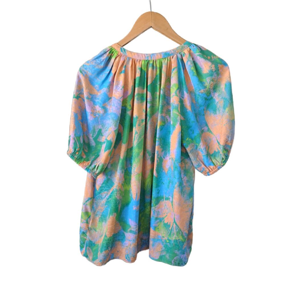 Current Air Abstract Split Neck Blouse Medium Ora… - image 10